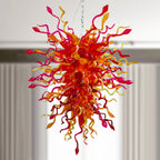 Blown Glass Chandelier Red And Amber For Sale