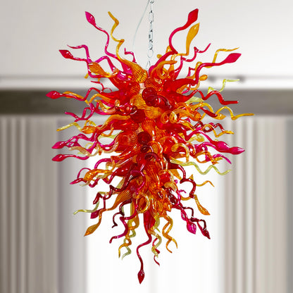 Blown Glass Chandelier Red And Amber For Sale