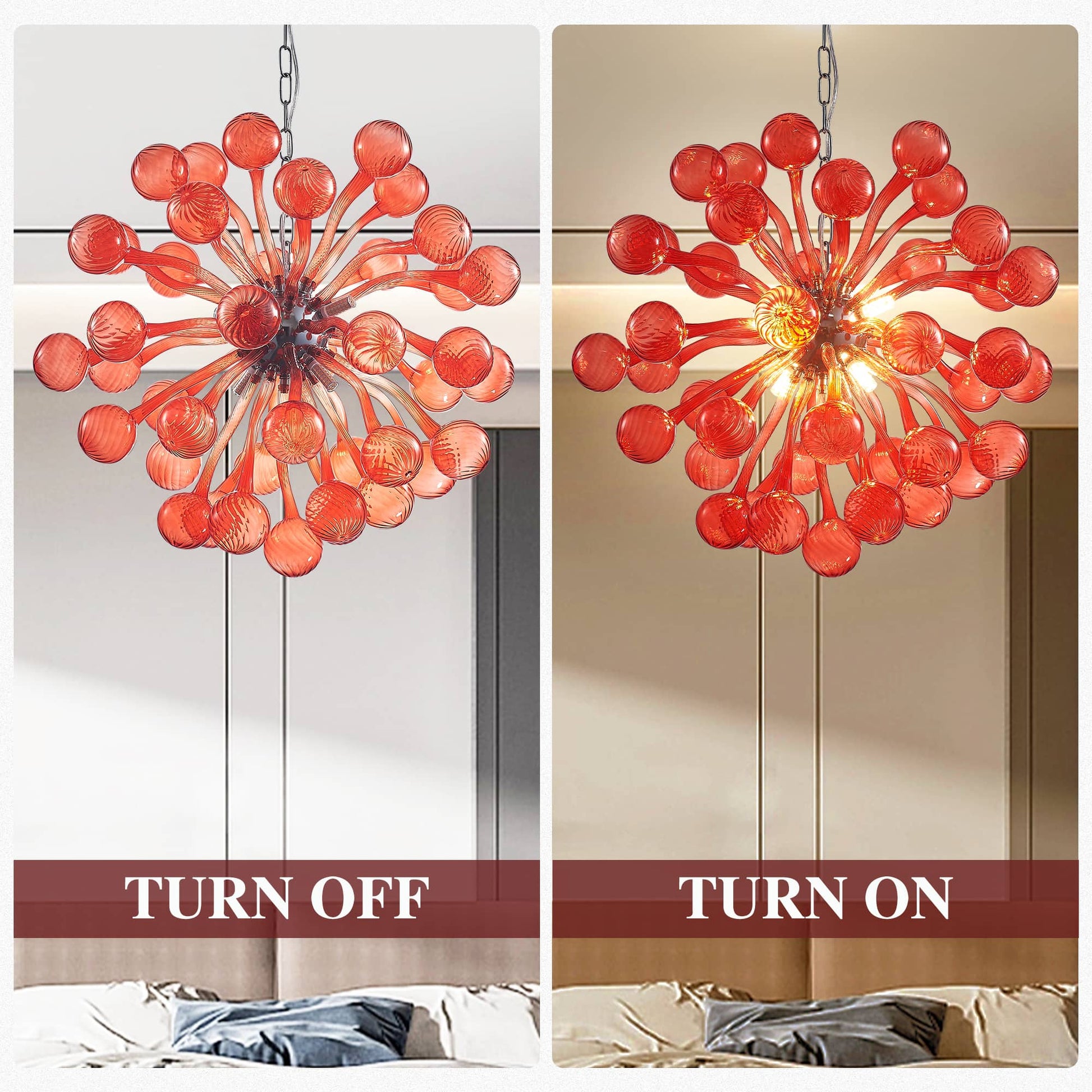 Modern Sputnik Shape Blown Glass Chandelier Red Color Ball Knob End