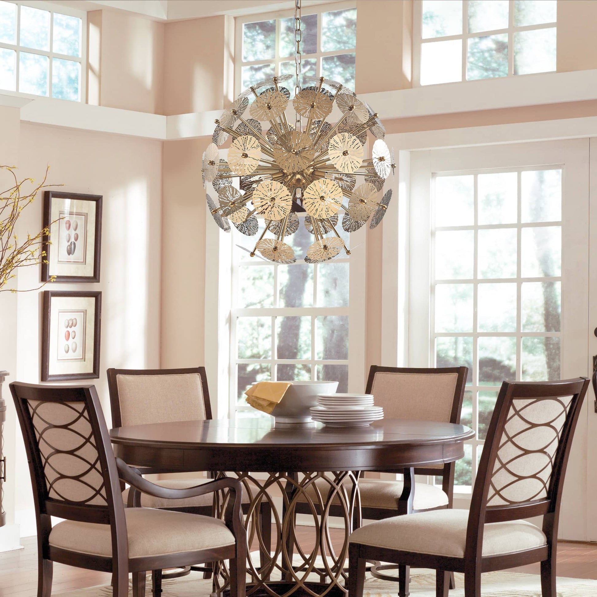 Sputnik Chandelier Dandelion Shape Hollow Out Steel Plates For Dinning Room