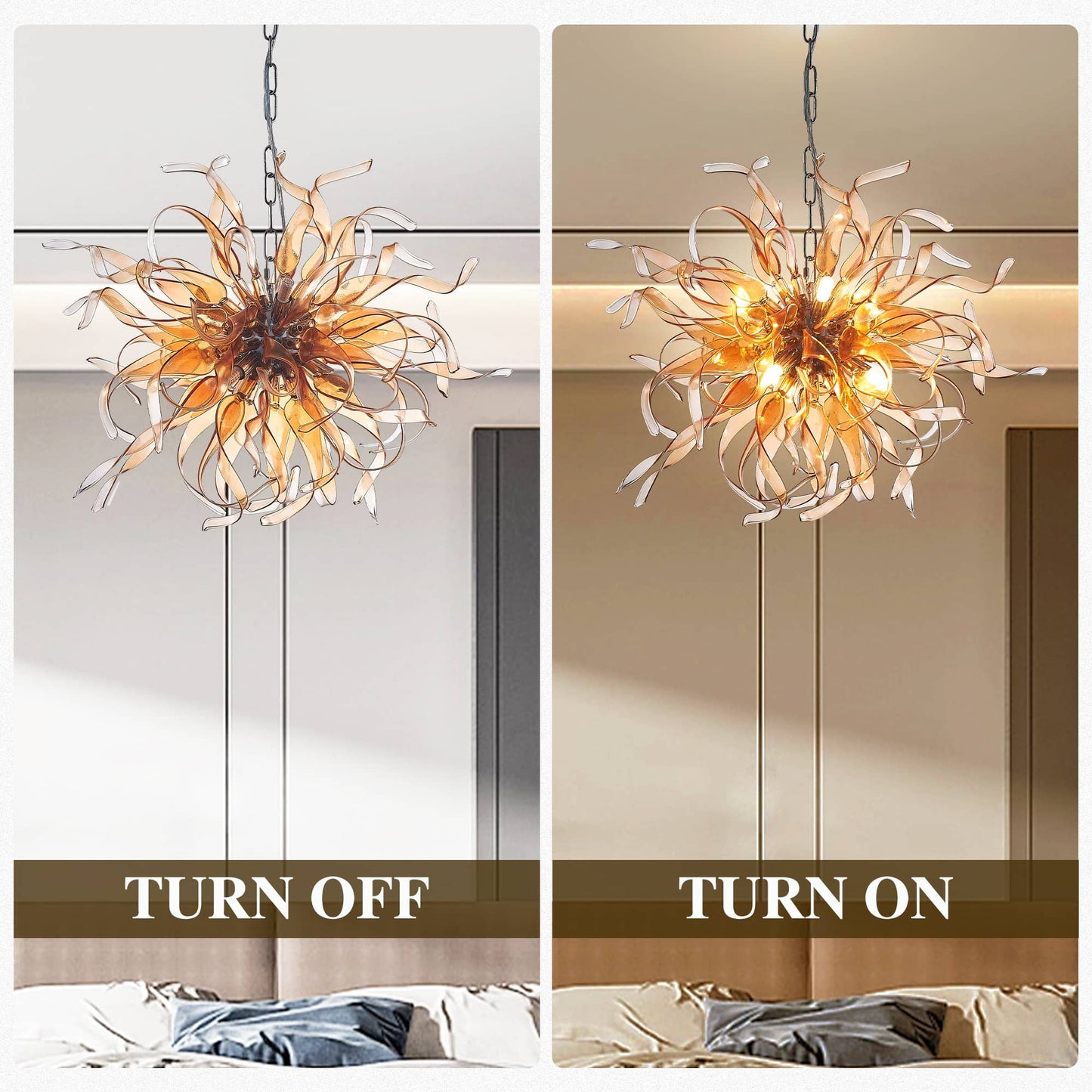 Sputnik Shape Chandelier Blown Murano Like Glass Strip Amber Ribbon Trist Bars