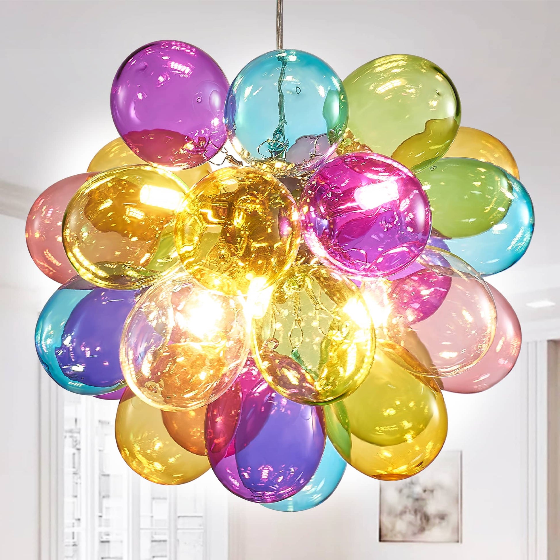 Contemporary Colorful Blown Glass Bubbled Balloon Chandelier