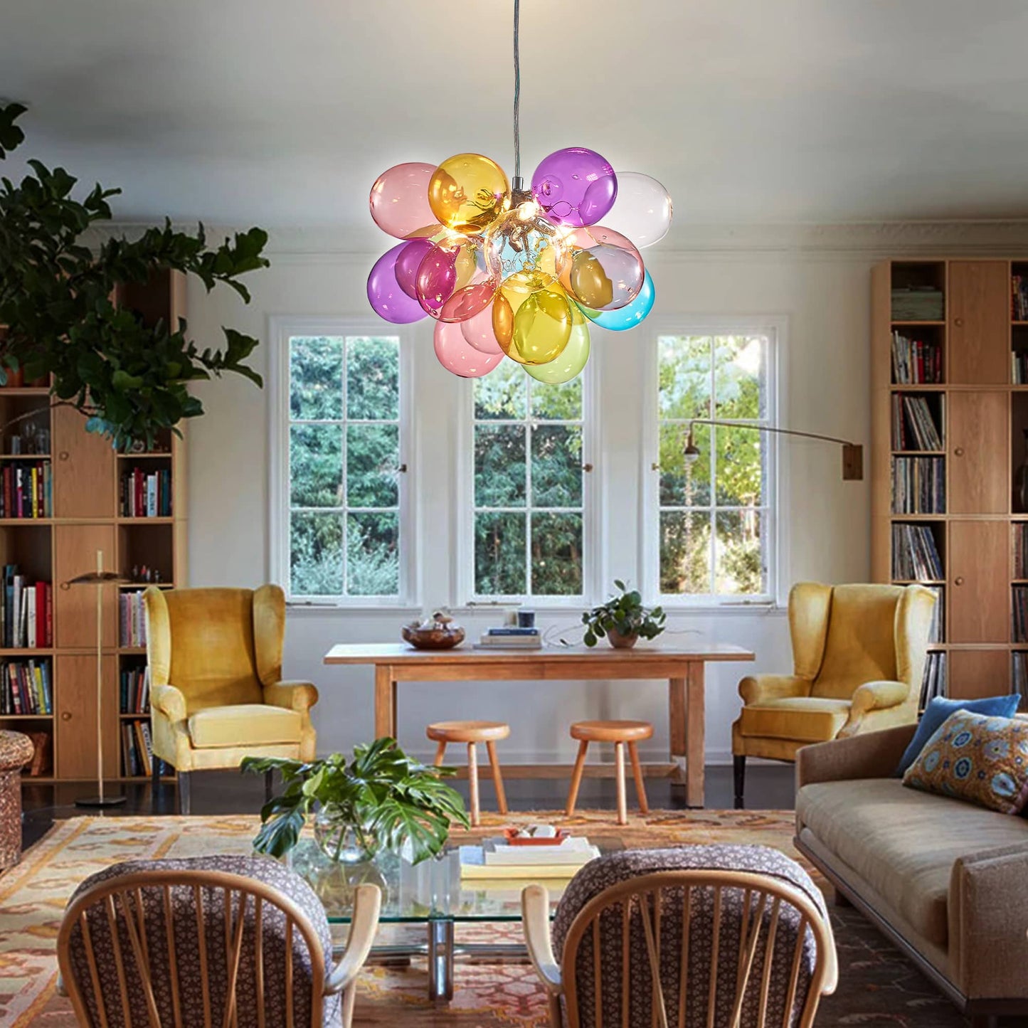 Colorful Blown Glass Bubbled Balloon Chandelier