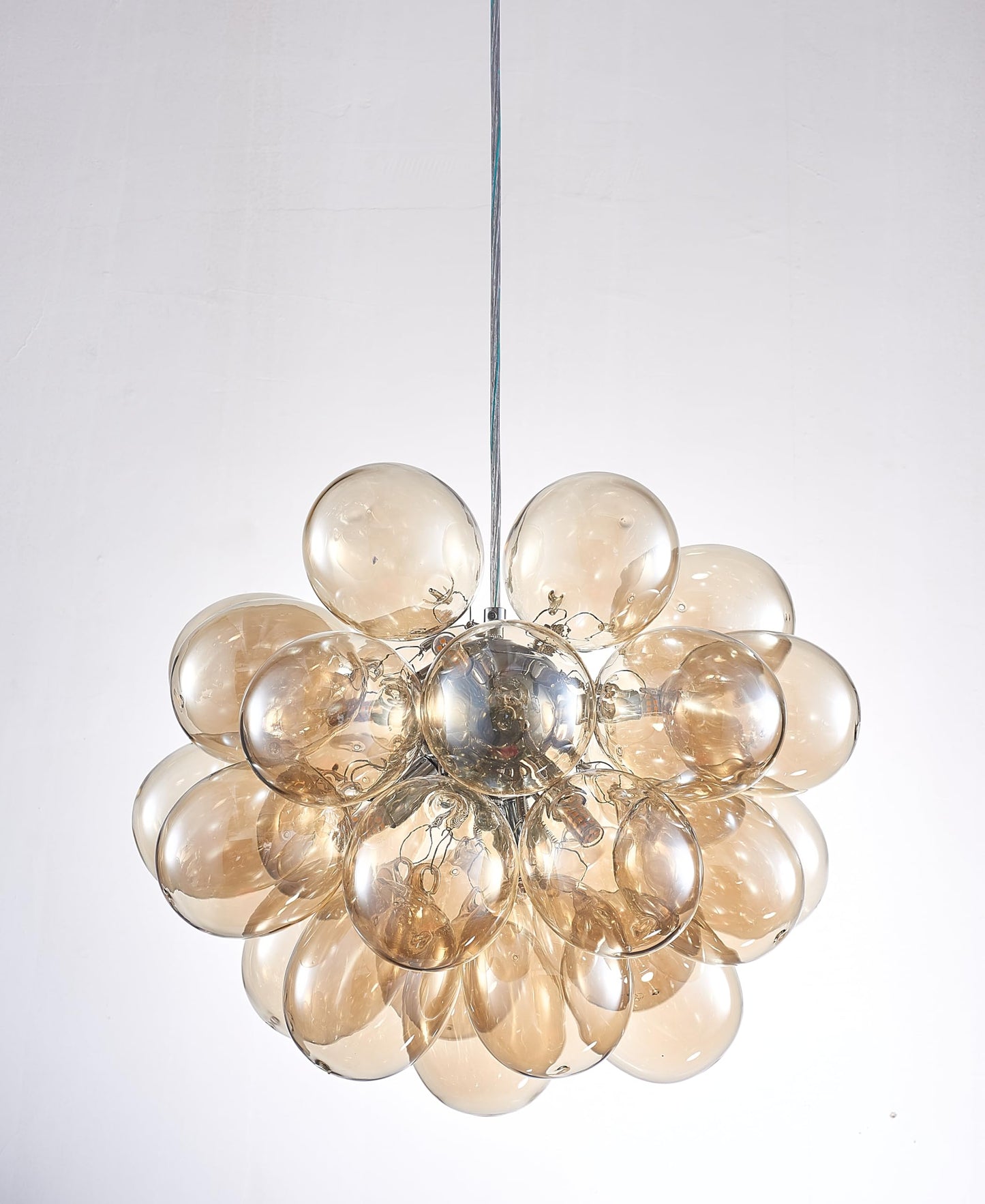 Dark Beige Blown Glass Bubbled Balloon Chandelier Light Brown