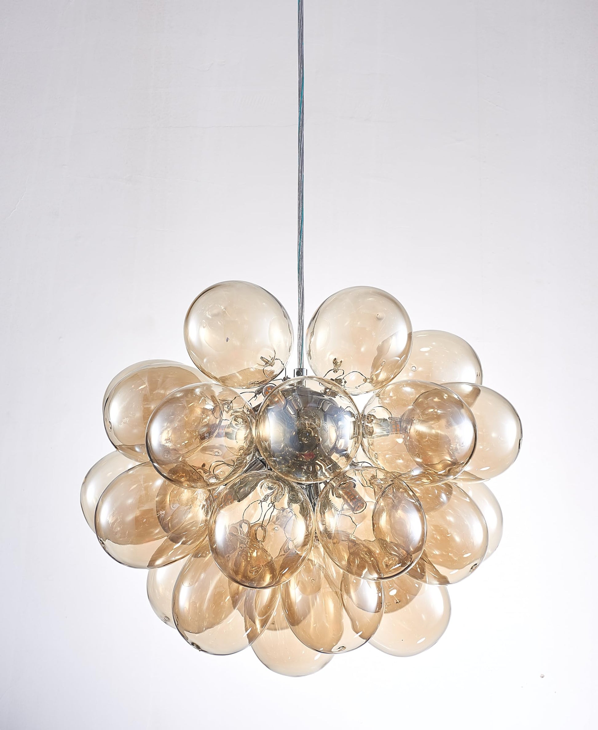 Dark Beige Blown Glass Bubbled Balloon Chandelier Light Brown