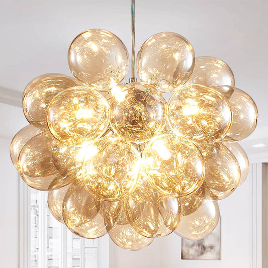 Dark Beige Blown Glass Bubble Balloon Chandelier Light Brown