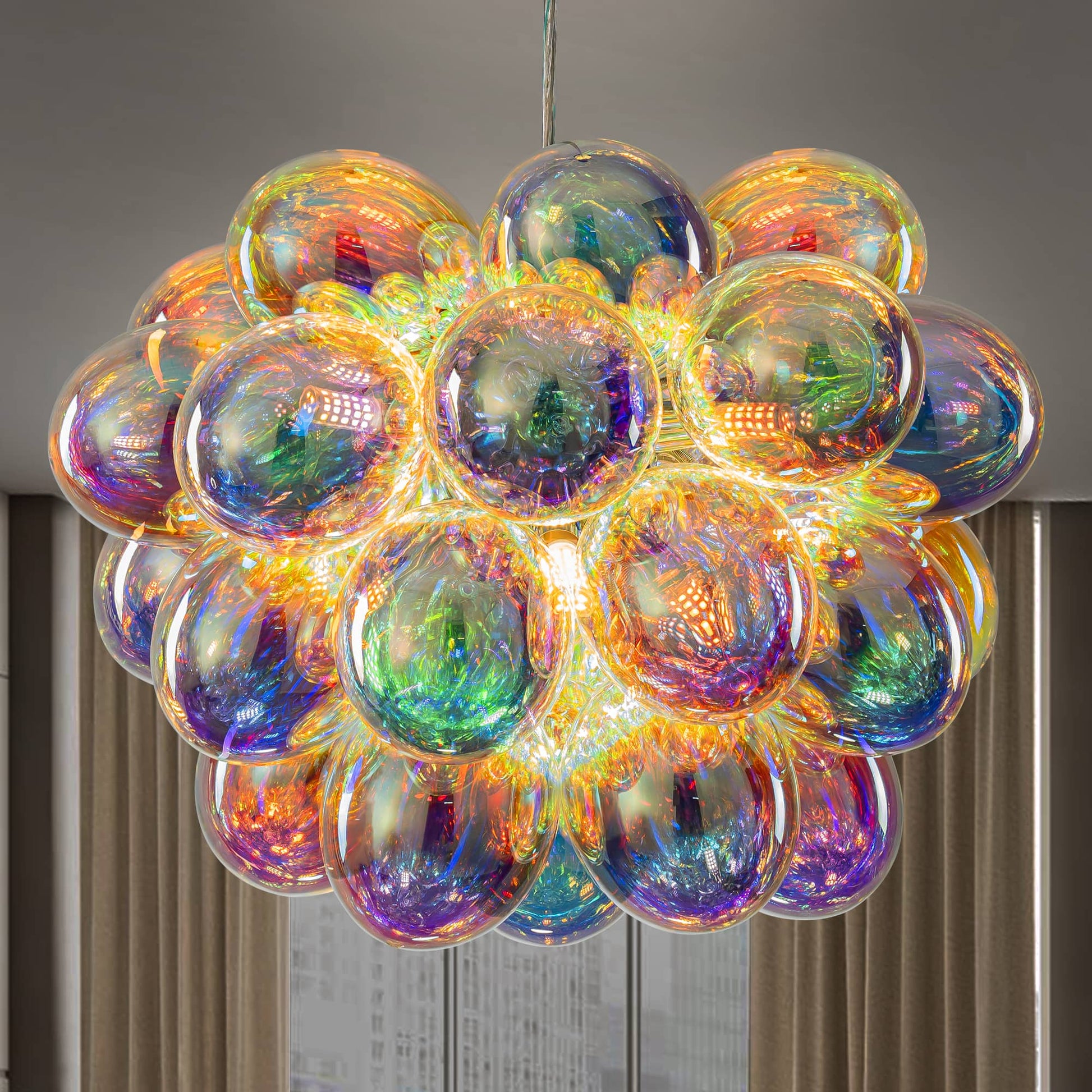 Bubbles Chandelier With Iridescent Cognac Tinted Glass