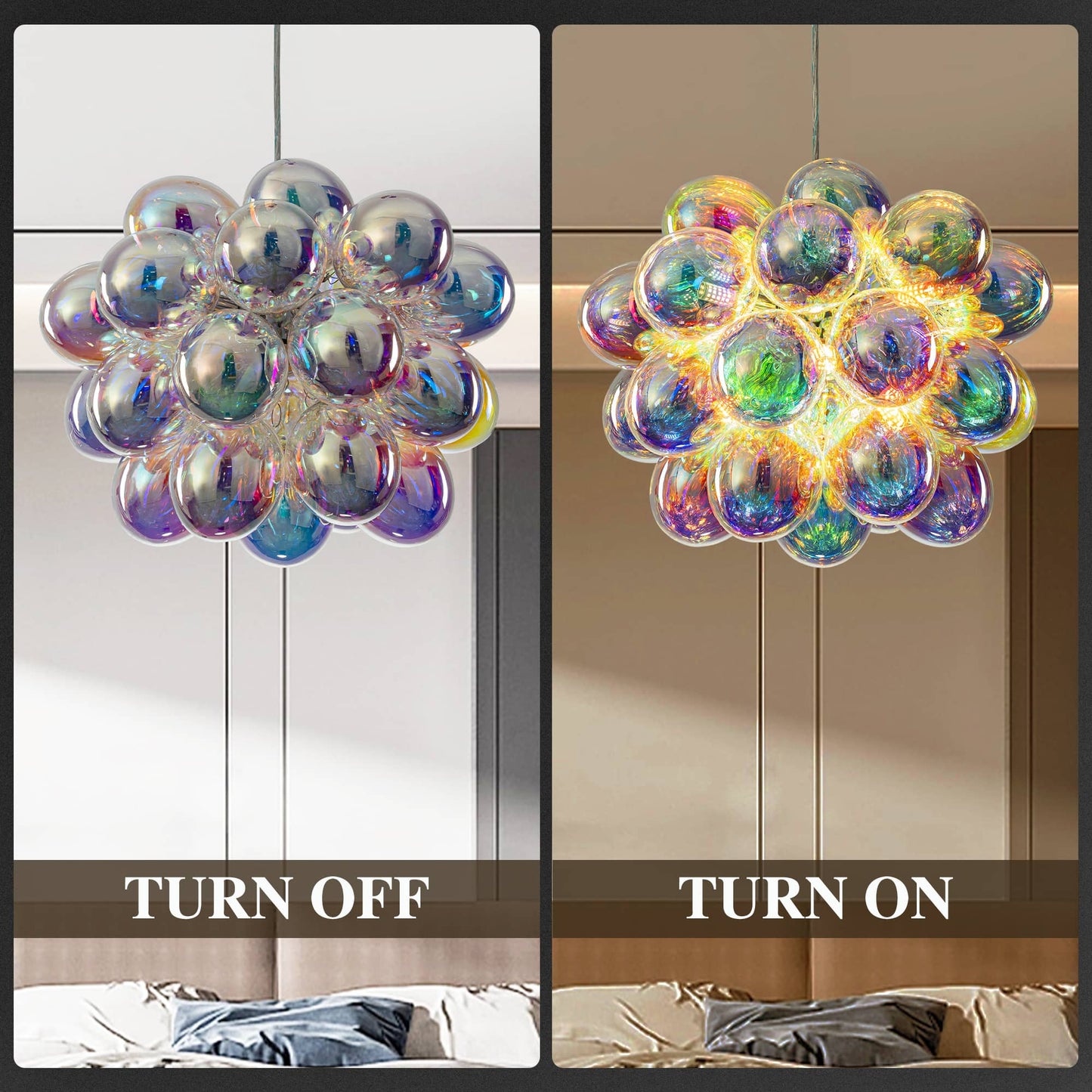 Colorful Bubbles Chandelier With Iridescent Cognac Balloon Tinted Glass 