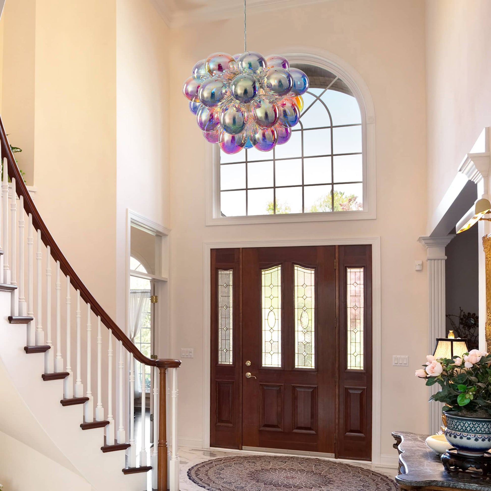 Bubbles Chandelier With Iridescent Cognac Balloon Tinted Glass For Entrance