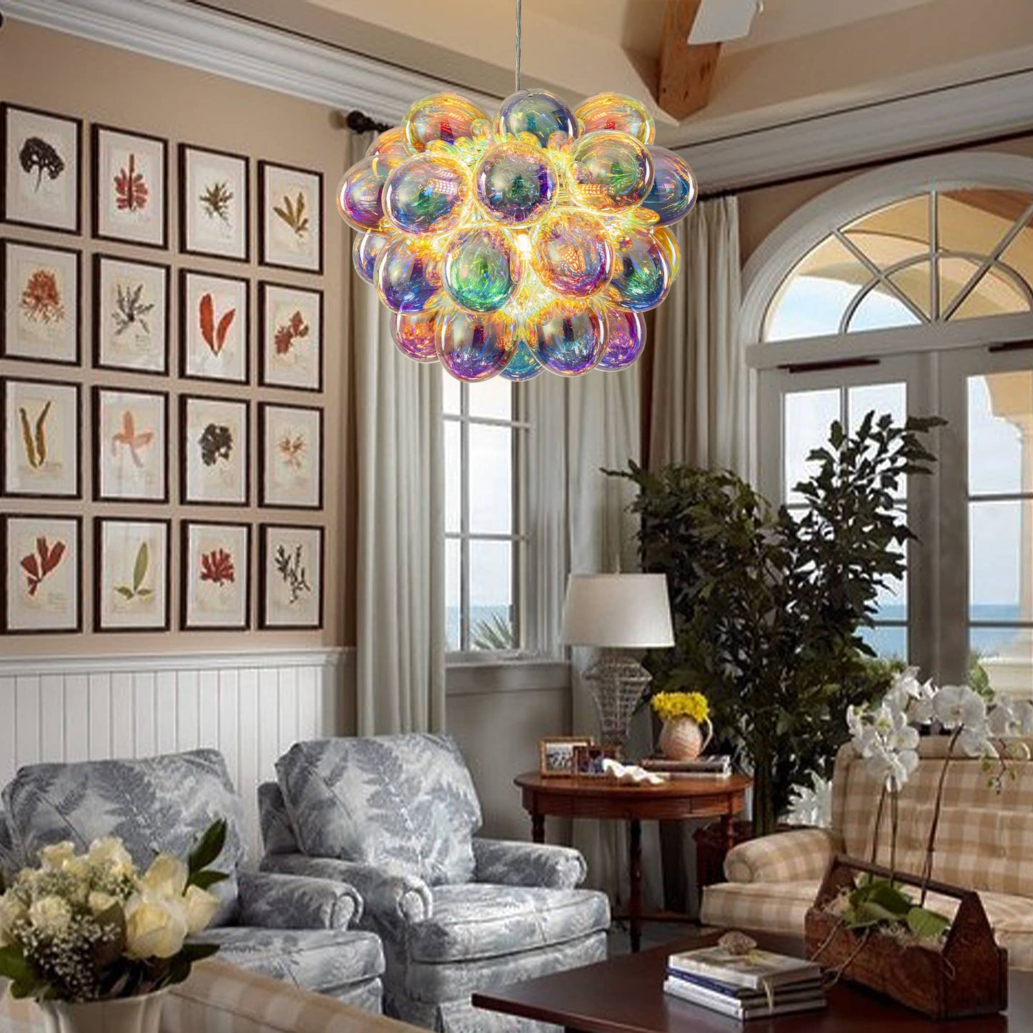 Bubbles Chandelier With Iridescent Cognac Balloon Tinted Glass 