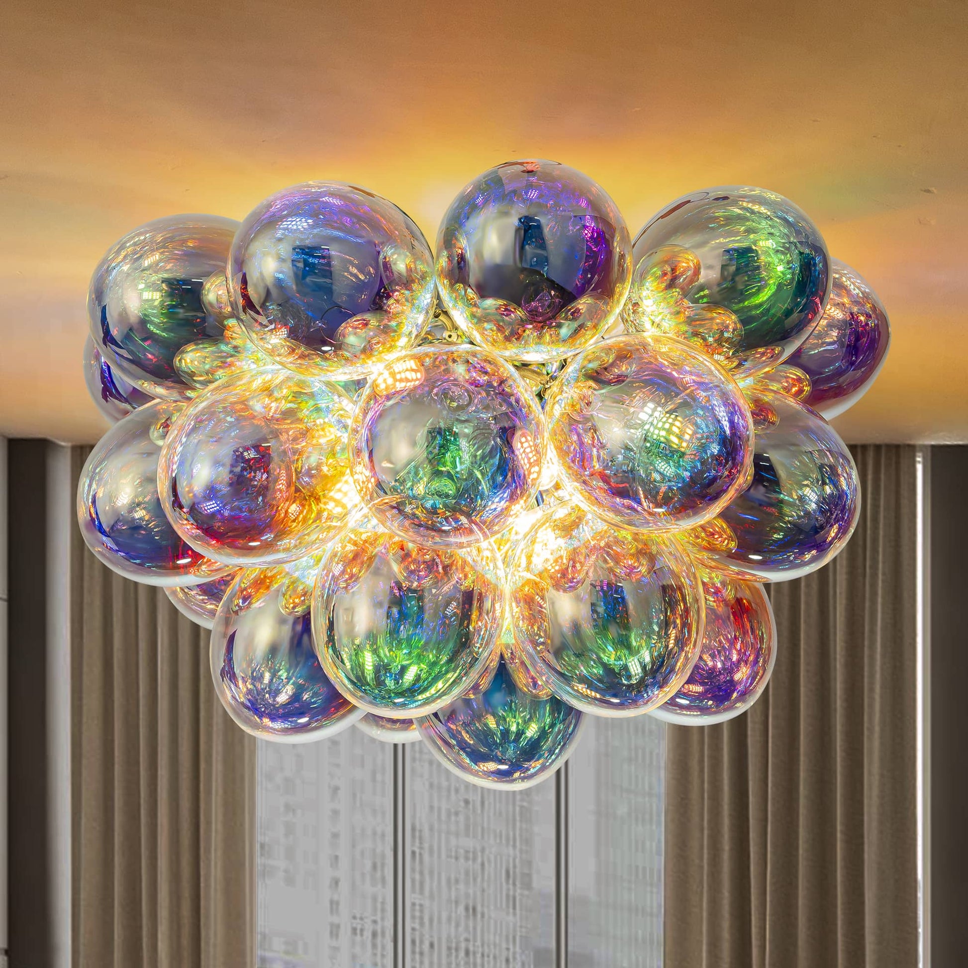 Bubbles Chandelier Semi-Flush Iridescent Cognac Tinted Glass