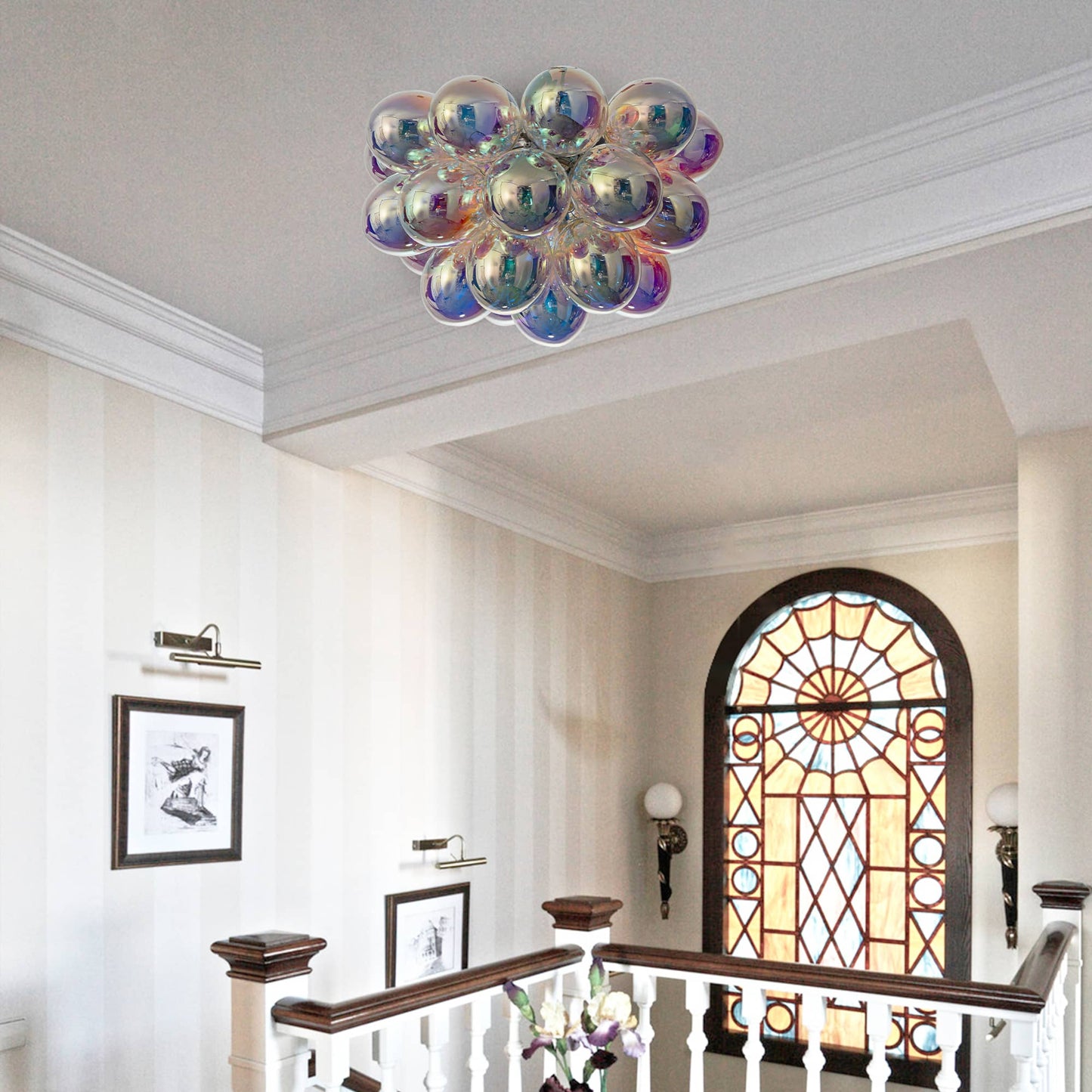 Bubbles Chandelier Semi-Flush Iridescent Cognac Tinted Glass