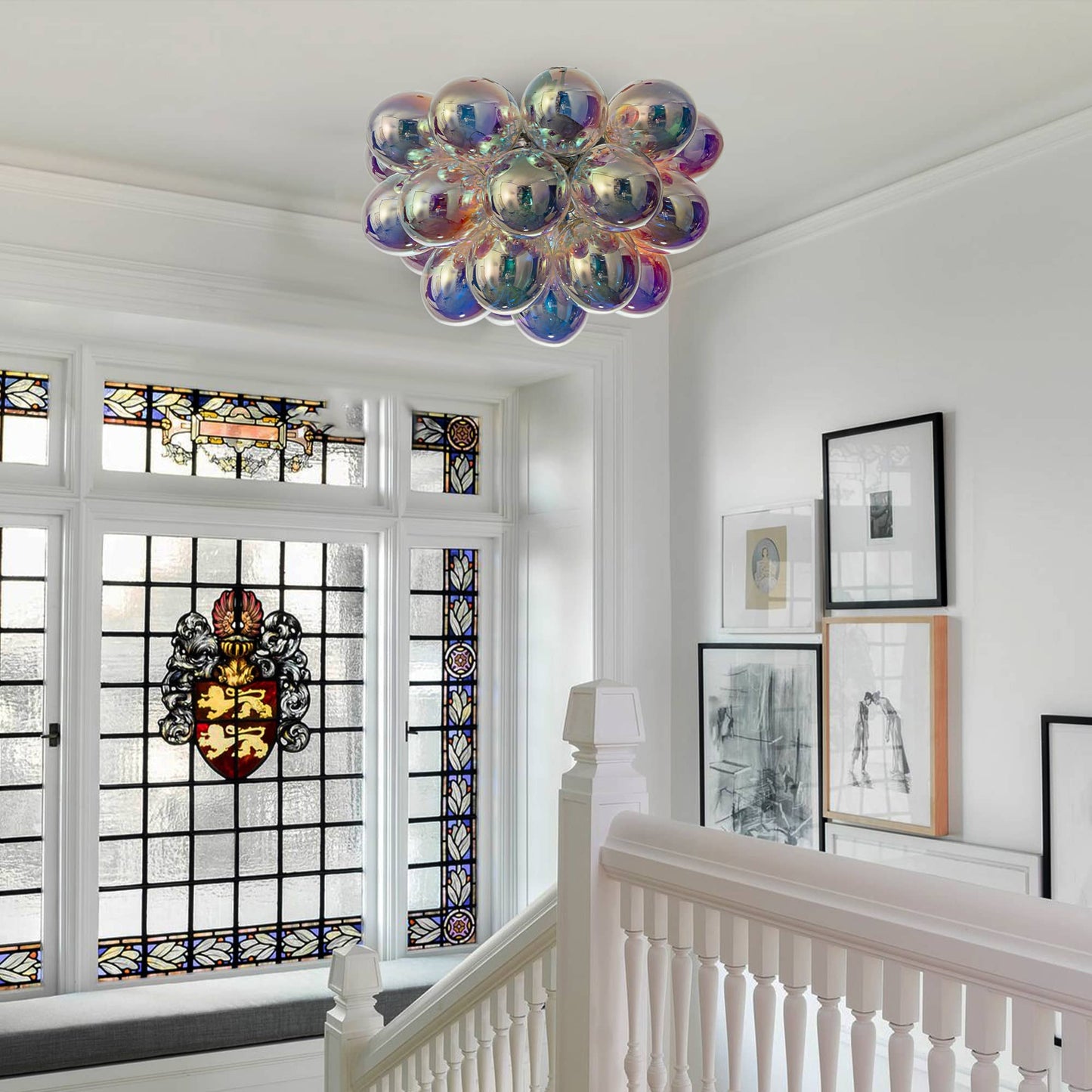 Bubbles Chandelier Semi-Flush Iridescent Cognac Tinted Glass