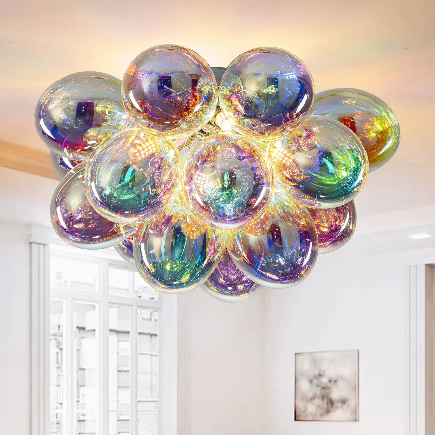 Bubbles Chandelier Semi-Flush Iridescent Cognac Tinted Glass