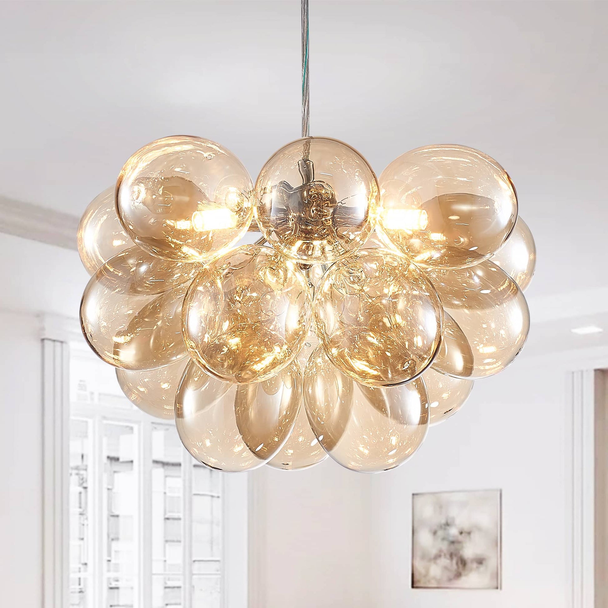 creative Dark Beige Blown Glass Bubbled Balloon Chandelier Light Brown