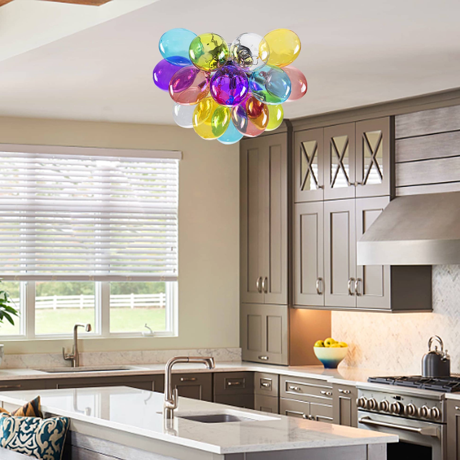 Semi Flush Mount Ceiling Chandelier Colorful Blown Glass Balloon For Kitchen Island