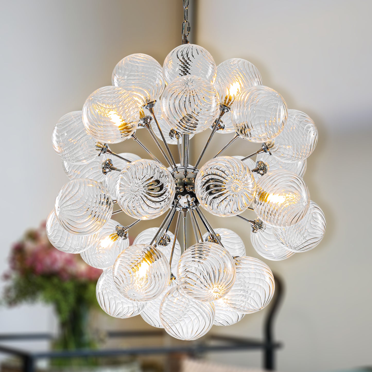 Sputnik Shape Bubbles Chandelier Clear Swirl Ribbed Texture