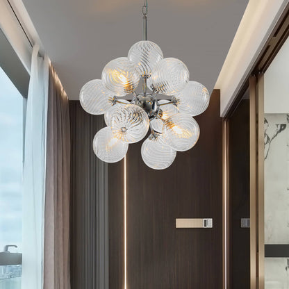 Sputnik Shape Bubbles Chandelier Clear Swirl Ribbed Texture