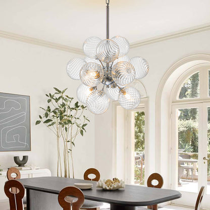 Sputnik Shape Bubbles Chandelier Clear Swirl Ribbed Texture