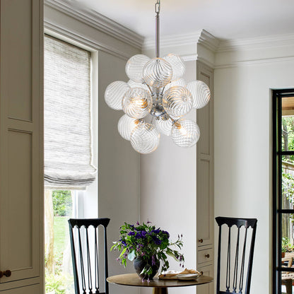 Sputnik Shape Bubbles Chandelier Clear Swirl Ribbed Texture