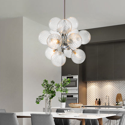 Sputnik Shape Bubbles Chandelier Clear Swirl Ribbed Texture