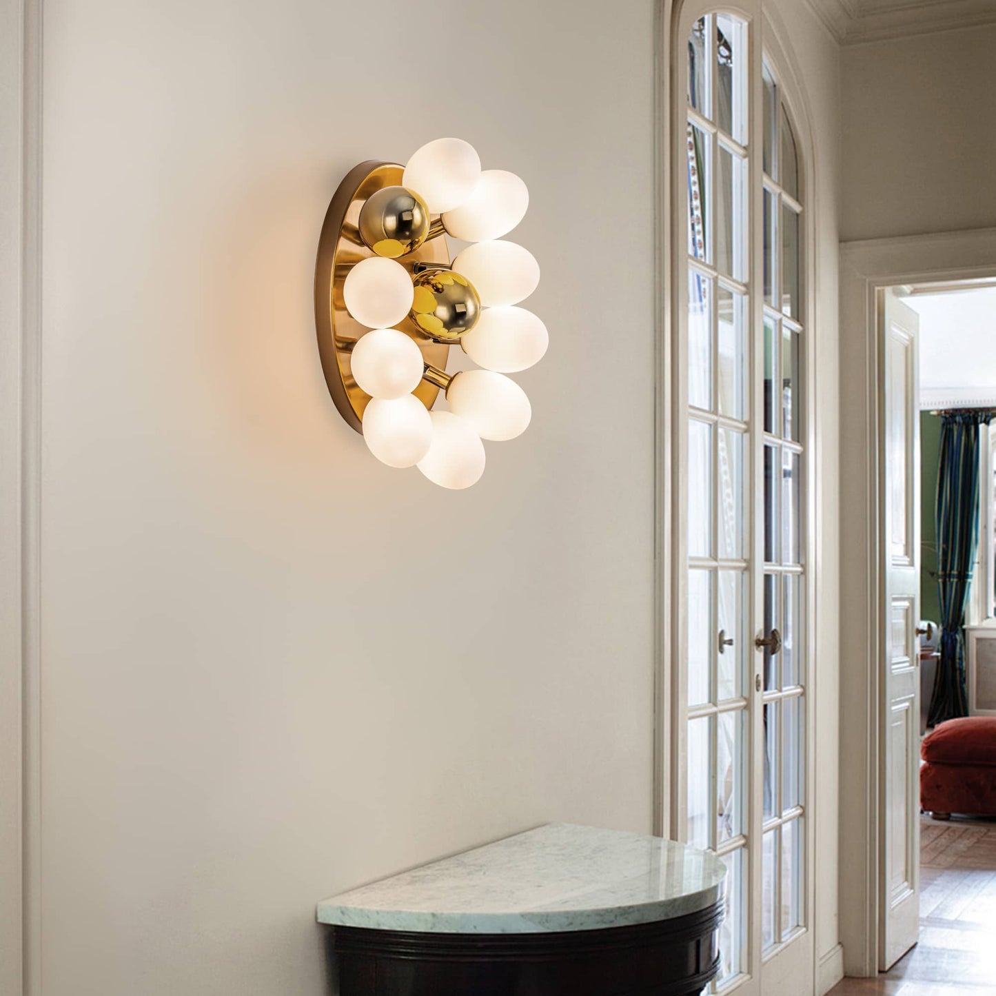 Bubbles Wall Lamp Frosted White And Gold Shade Adjustable