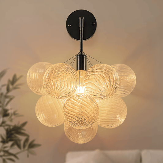 Bubbles Wall Lamp Clear And Ribbed Balls Black Canopy And Cord