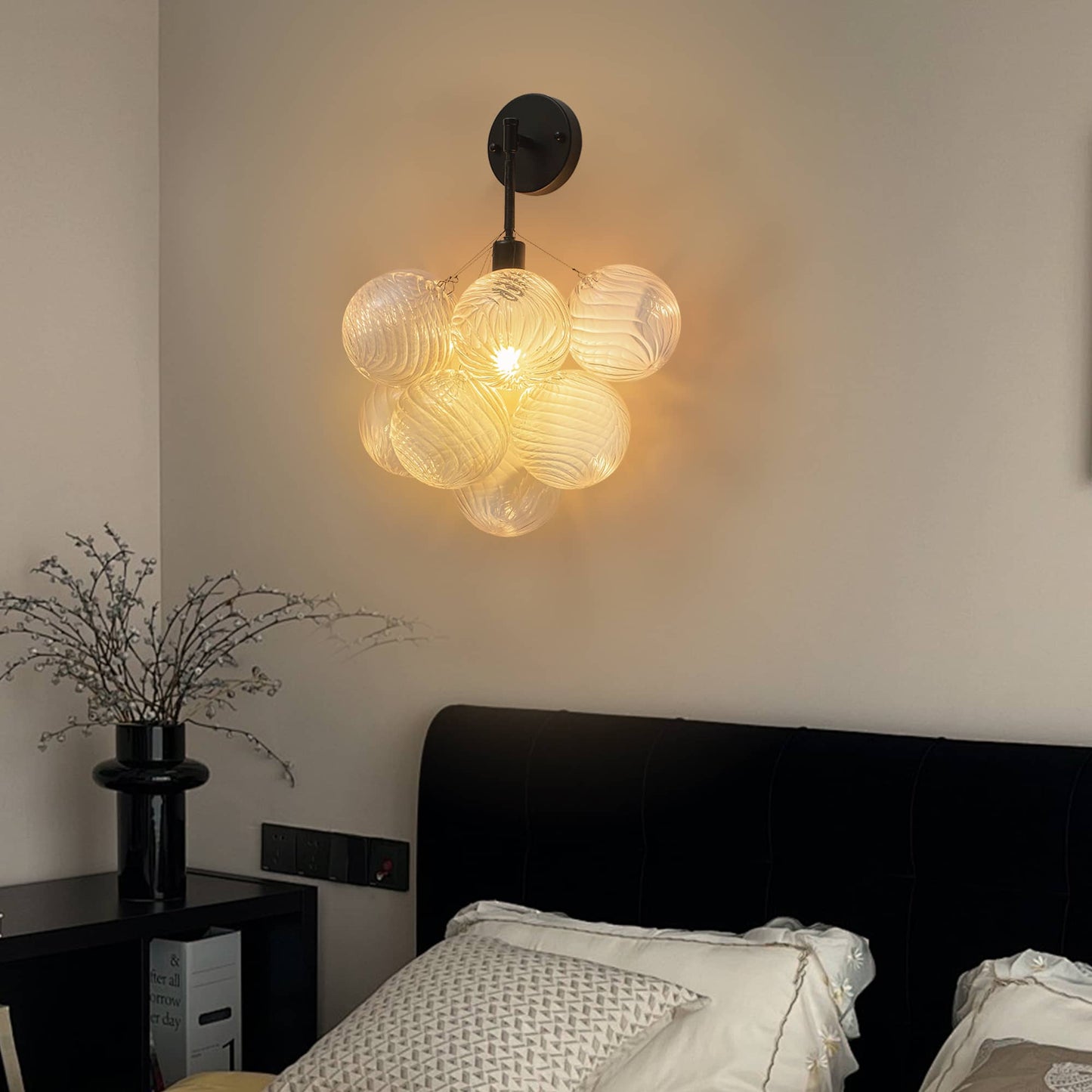 Bubbles Wall Lamp Clear And Ribbed Balls Black Canopy And Cord