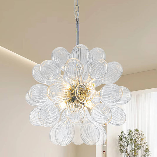 Sputnik Shape Blown Glass Chandelier Clear Ball