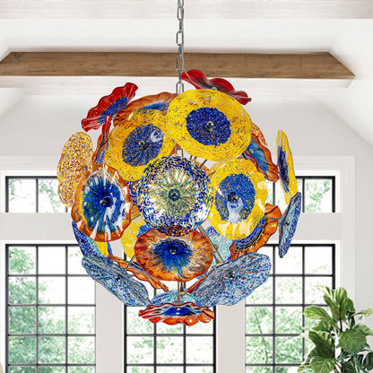 Ceiling In Blooms Blown Glass Plates Chandelier Multi-ColorsCeiling In Blooms Blown Glass Plates Chandelier Multi-Colors