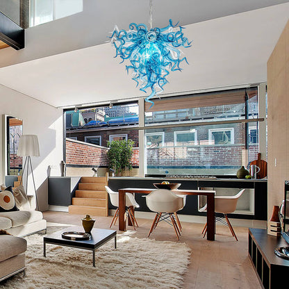 Chihuly Style Blown Glass Chandelier Blue And Clear LONGREE