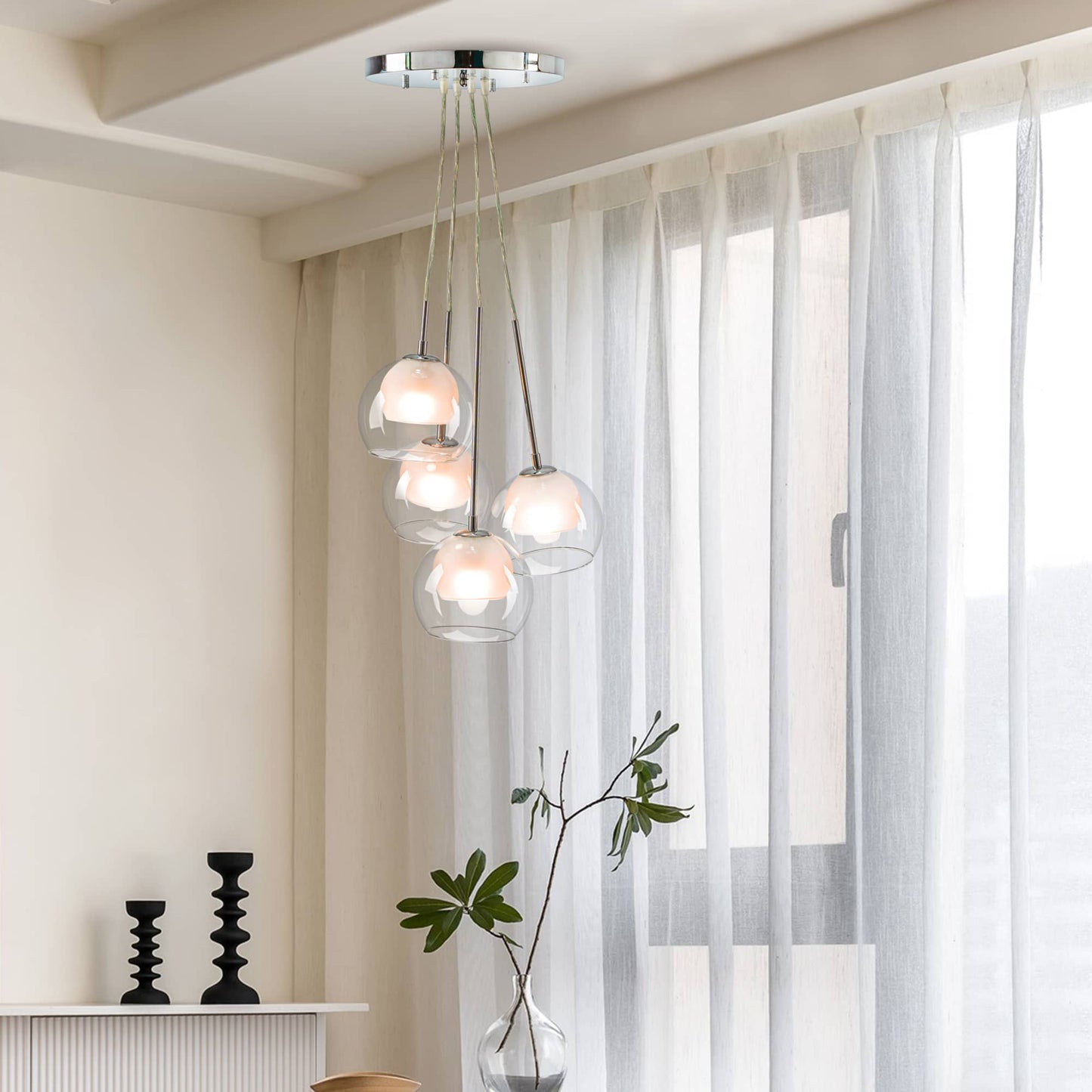 Nordic Chandelier Frosted White And Clear Double Layer Glass Shades