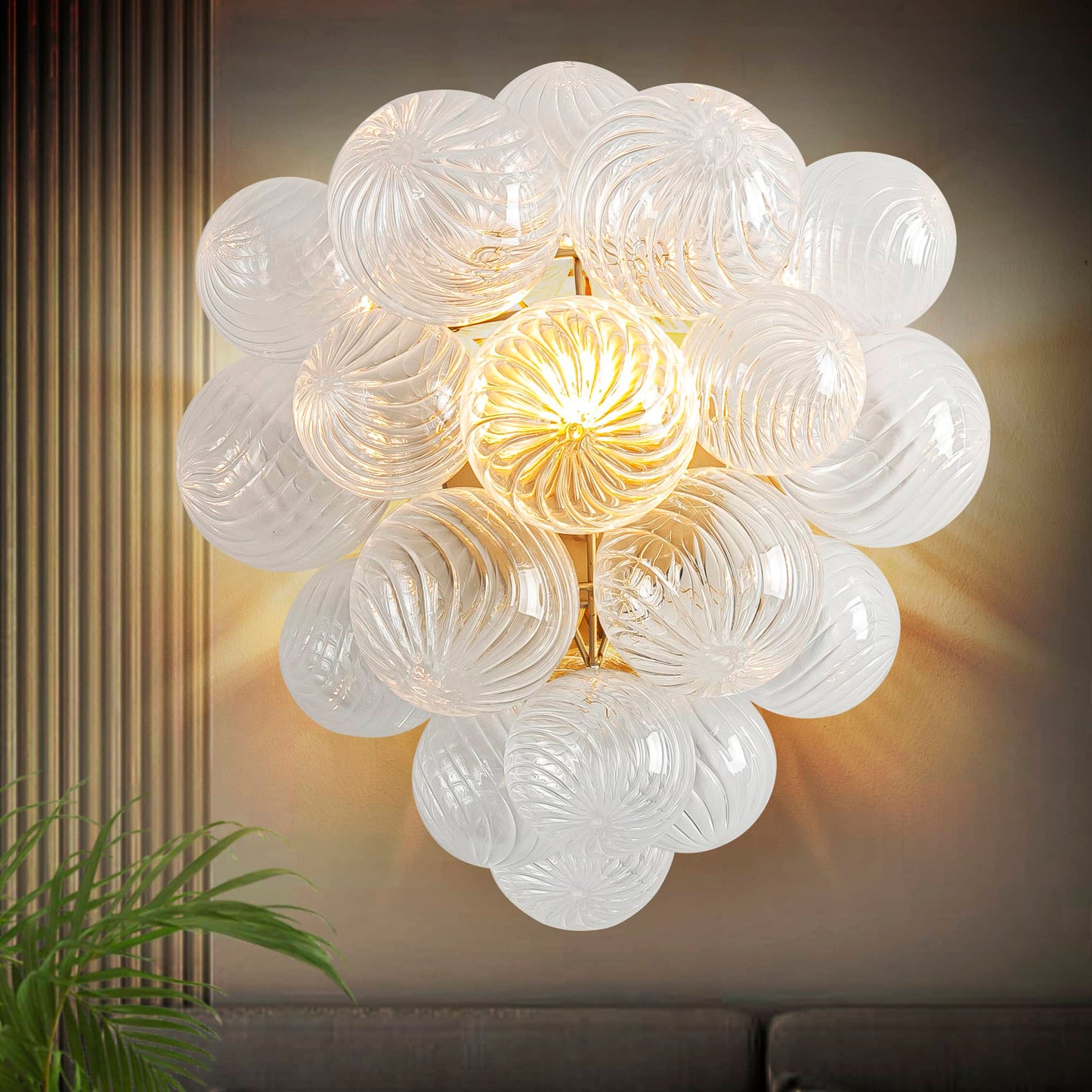 Bubbles Wall Lamp Clear And Ribbed Balls Gold Frame 1 Light