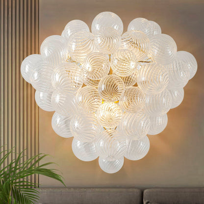 Bubbles Wall Lamp Clear And Ribbed Balls Gold Frame 3 Lights