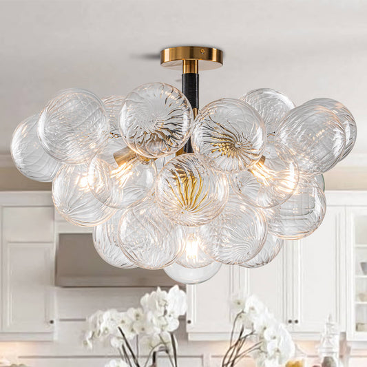 Semi-Flush Bubbles Chandelier Clear Ribbed Texture Glass Balls