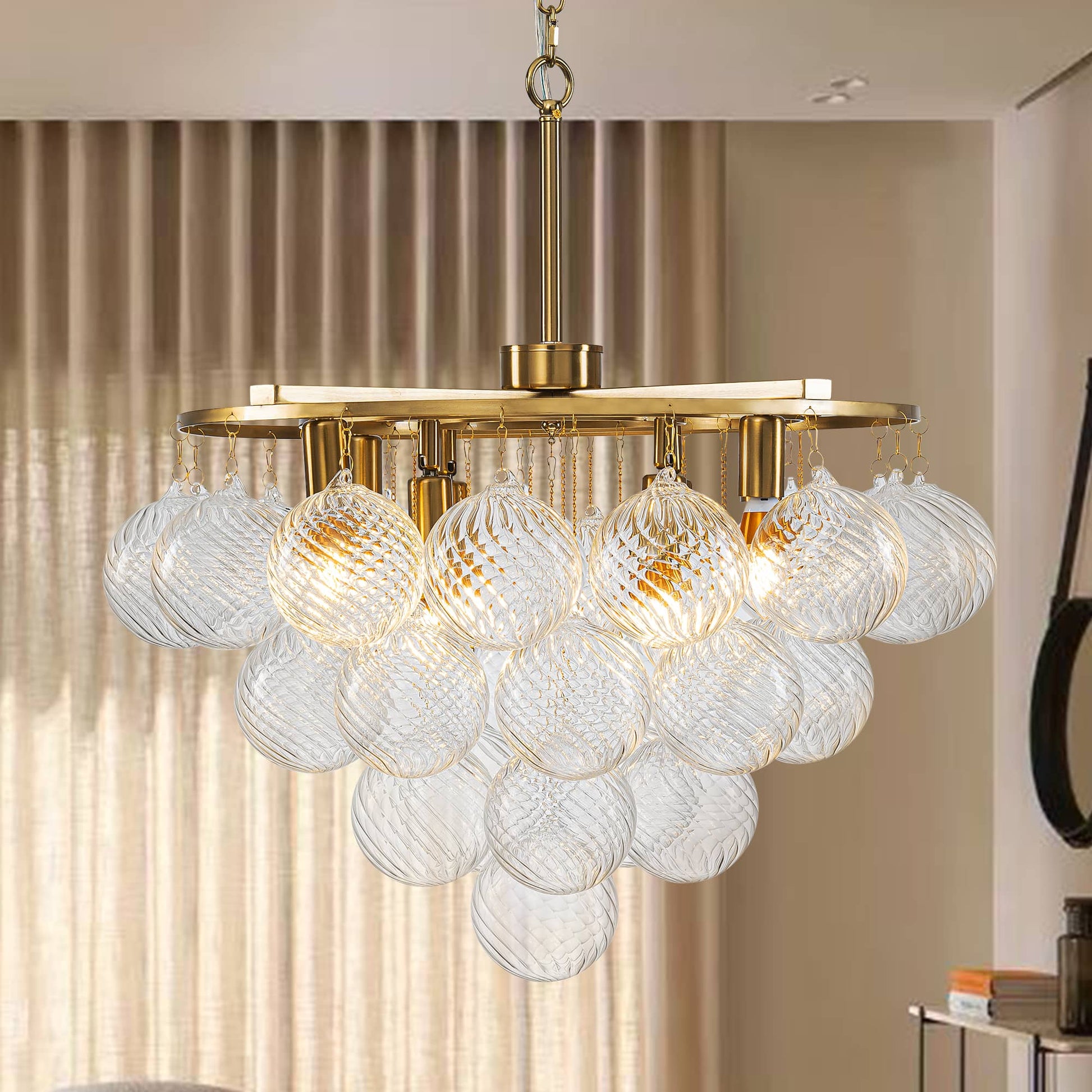 Bubbles Chandelier 4-Tiered Textured Glass Balls-gold