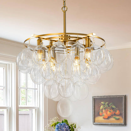 Bubbles Chandelier 4-Tiered Smooth Clear Glass Balloons-Gold Frame