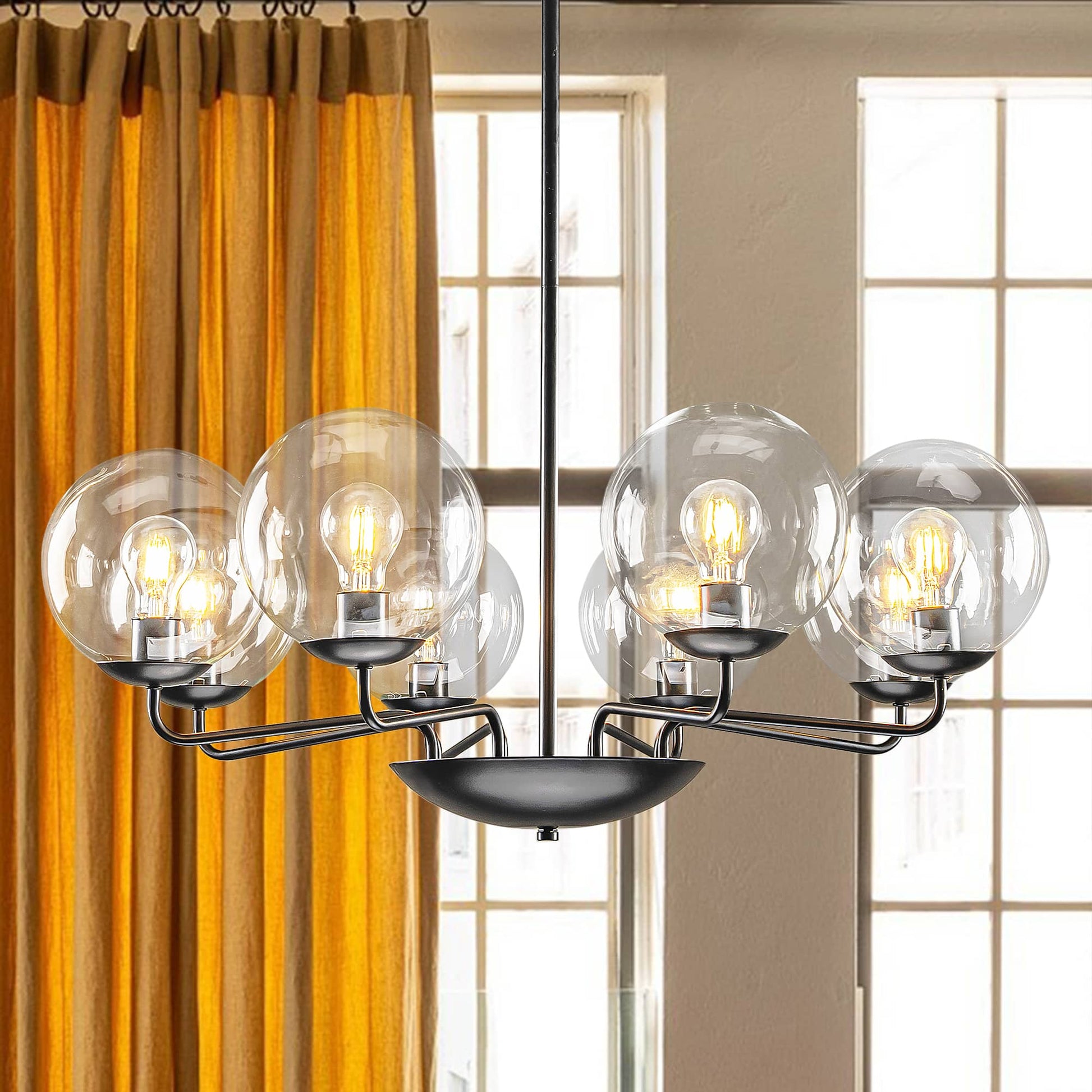 Modern Industrial Candle Chandelier 8-Light Clear Glass Ball Shade