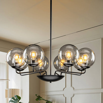 Modern Industrial Candle Chandelier 8-Light Gray Glass Ball Shade