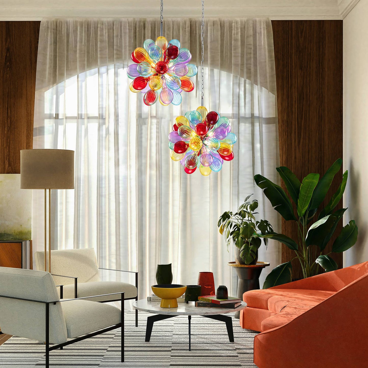 Blown Glass Bubbles Chandelier Sputnik Shape Colorful Textured Balls