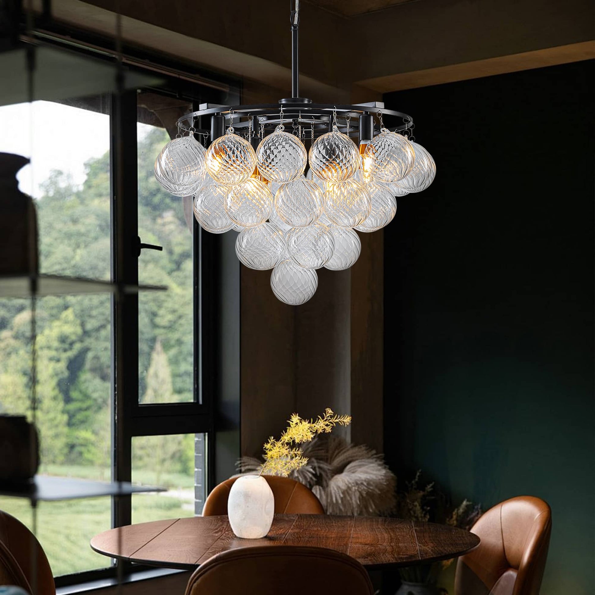  Bubbles Chandelier Matte Black 4-Tiered Textured Glass Balls