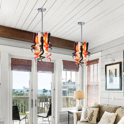 Miniature Designed Murano Style Glass Chandelier White Red And Brown Pendants