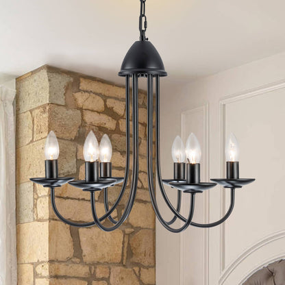 Farmhouse Rustic Industrial Iron Candle Lighting Fixture With Curved Arms