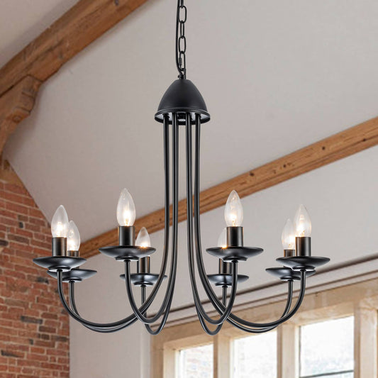 Farmhouse Rustic Industrial Iron Candle Lighting Fixture With Curved Arms