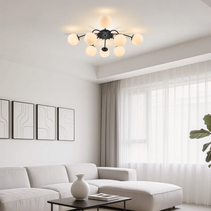 Modern black semi flush mount ceiling light in a contemporary living room