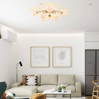 Modern bubble globe ceiling light in a cozy living room interior