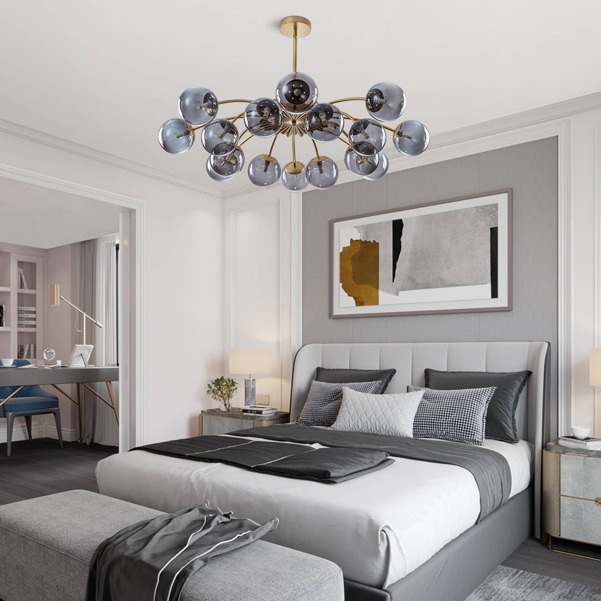 Modern smoke glass chandelier for bedroom ceiling lighting