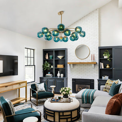 Artistic teal glass globe ceiling light for modern living room