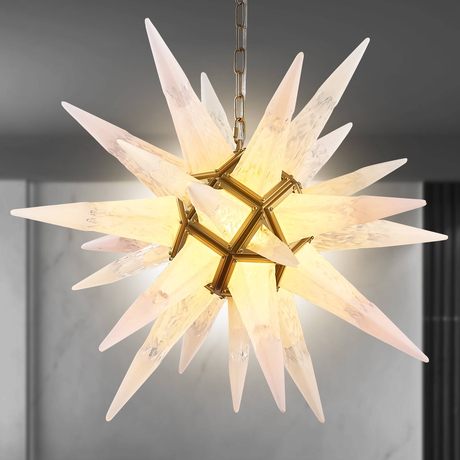 Art Deco Modern Sputnik Chandelier, White Ice Pick Blown Geometric Beach Chandeliers