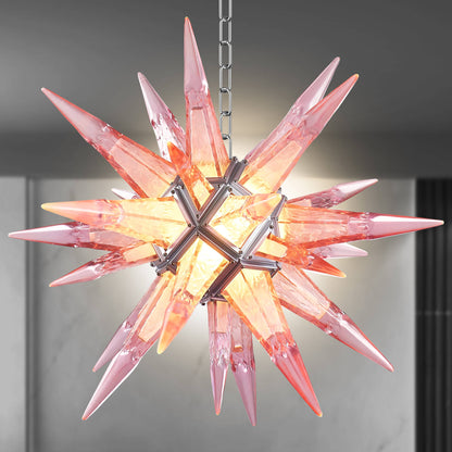 Starburst Chandelier Pink Icicles Glass